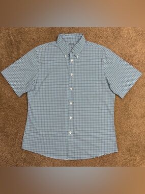 Brooks Brother’s Men's SS Blue Check Button-Down Shirt with Front Pocket size L